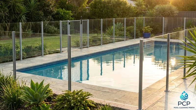 Compliant pool safety fence showing correct height spacing and non-climbable zone around Perth pool