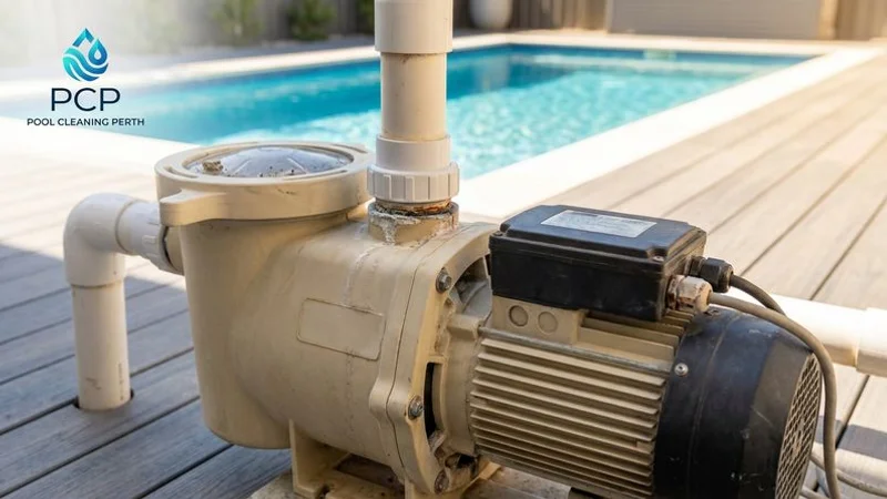 Pool pump motor with visible components showing common areas where problems occur in residential systems